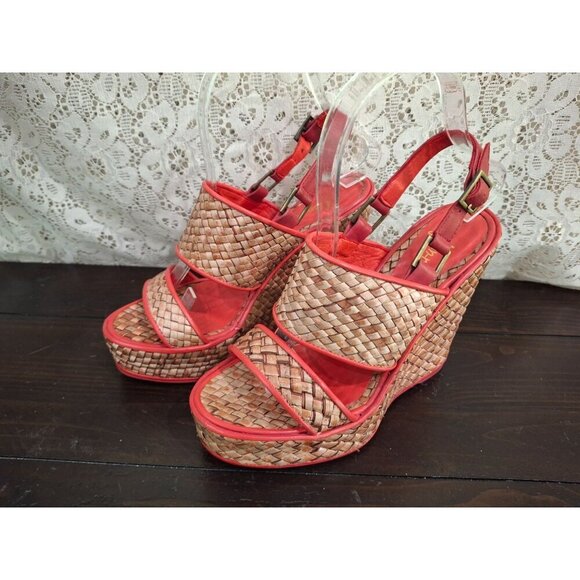 EUC Jean-Michel Cazabat Red Platform Red Slingback Sandal/Sz. 6 (Euro 36.5) - Picture 3 of 8
